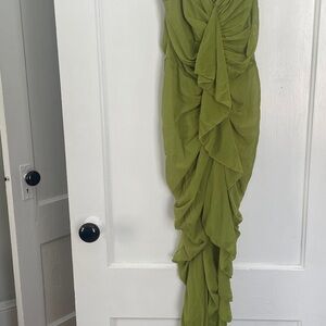 Green Ruched Spaghetti Strap Dress